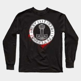 Mjoelnir and norse runes, bloody Long Sleeve T-Shirt